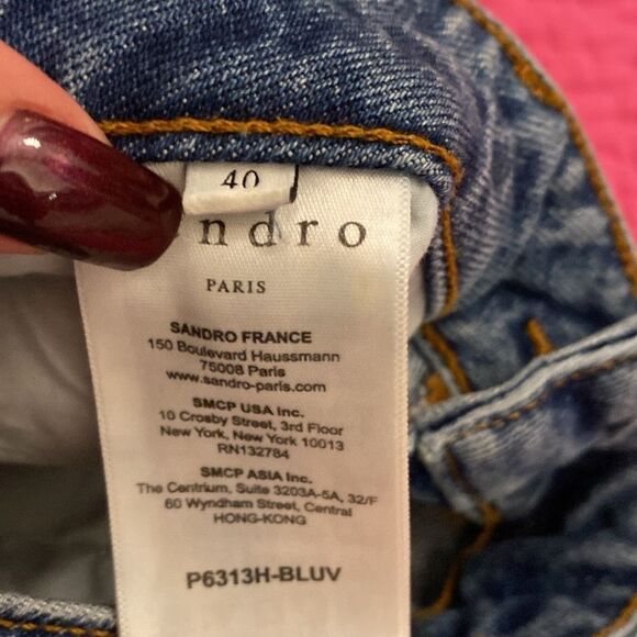 Sandro Blue Straight Leg Jeans with Distressed Details. uA4 - Picture 5 of 9